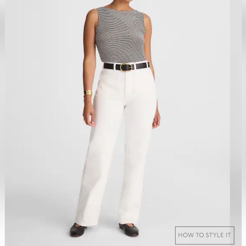 Madewell High Rise Stretch Cotton Off White Classic Straight Jeans Size 34